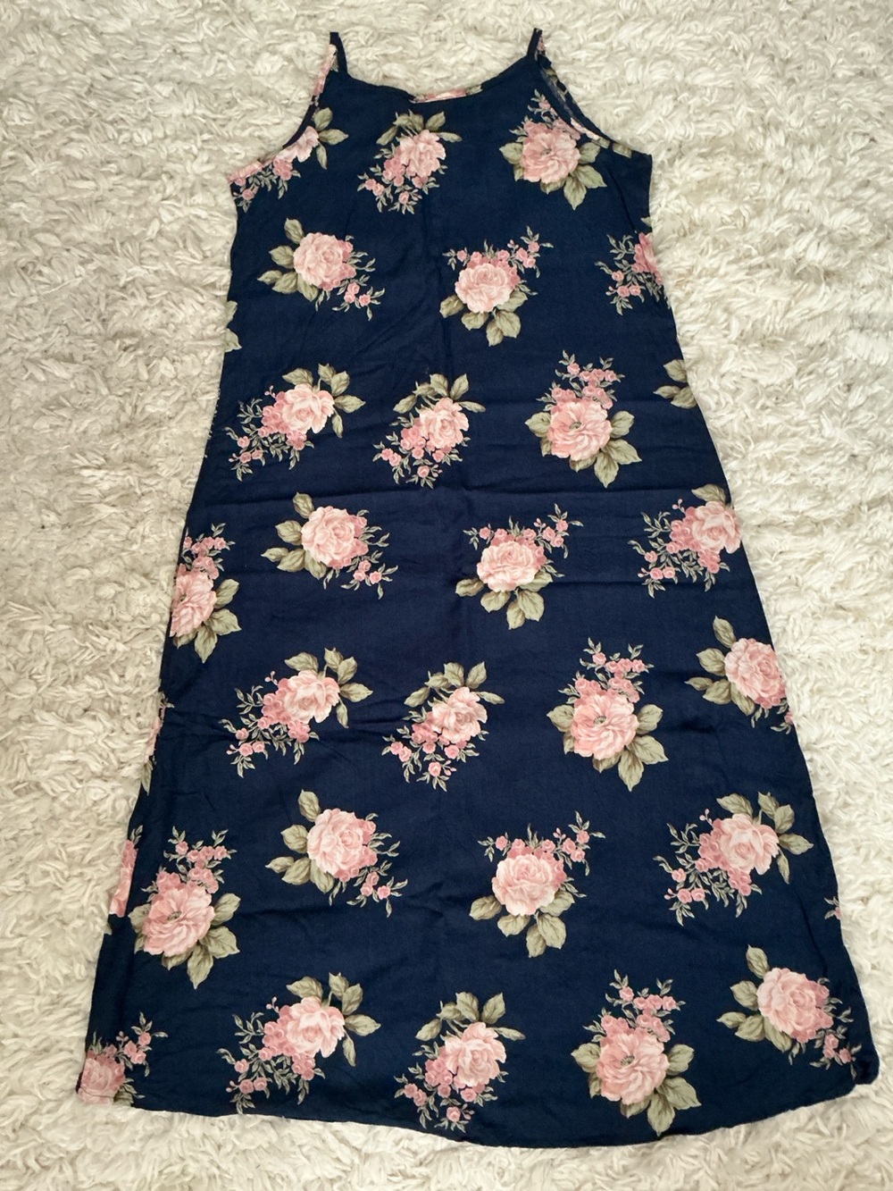 VINTAGE 90s Blue Floral Spaghetti Strap Long Dress